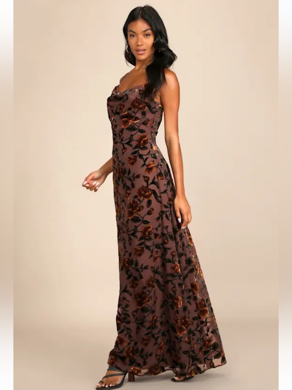 NWT Lulus Romance in the Making Plum Purple Floral Print Velvet Maxi Dress - Picture 2 of 15